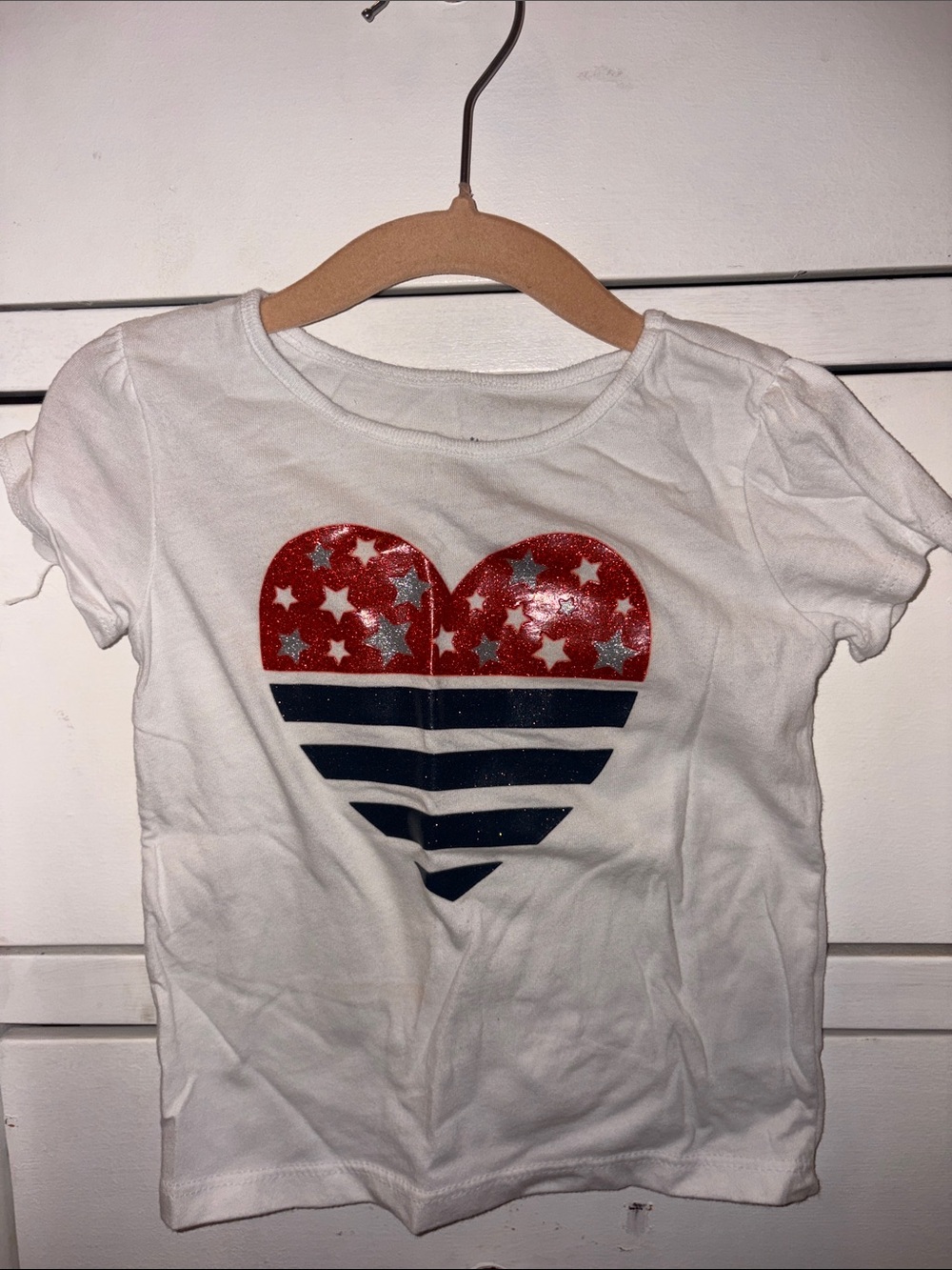 Celebrate It White Tee with Red Glitter Star Heart and Navy Stripes